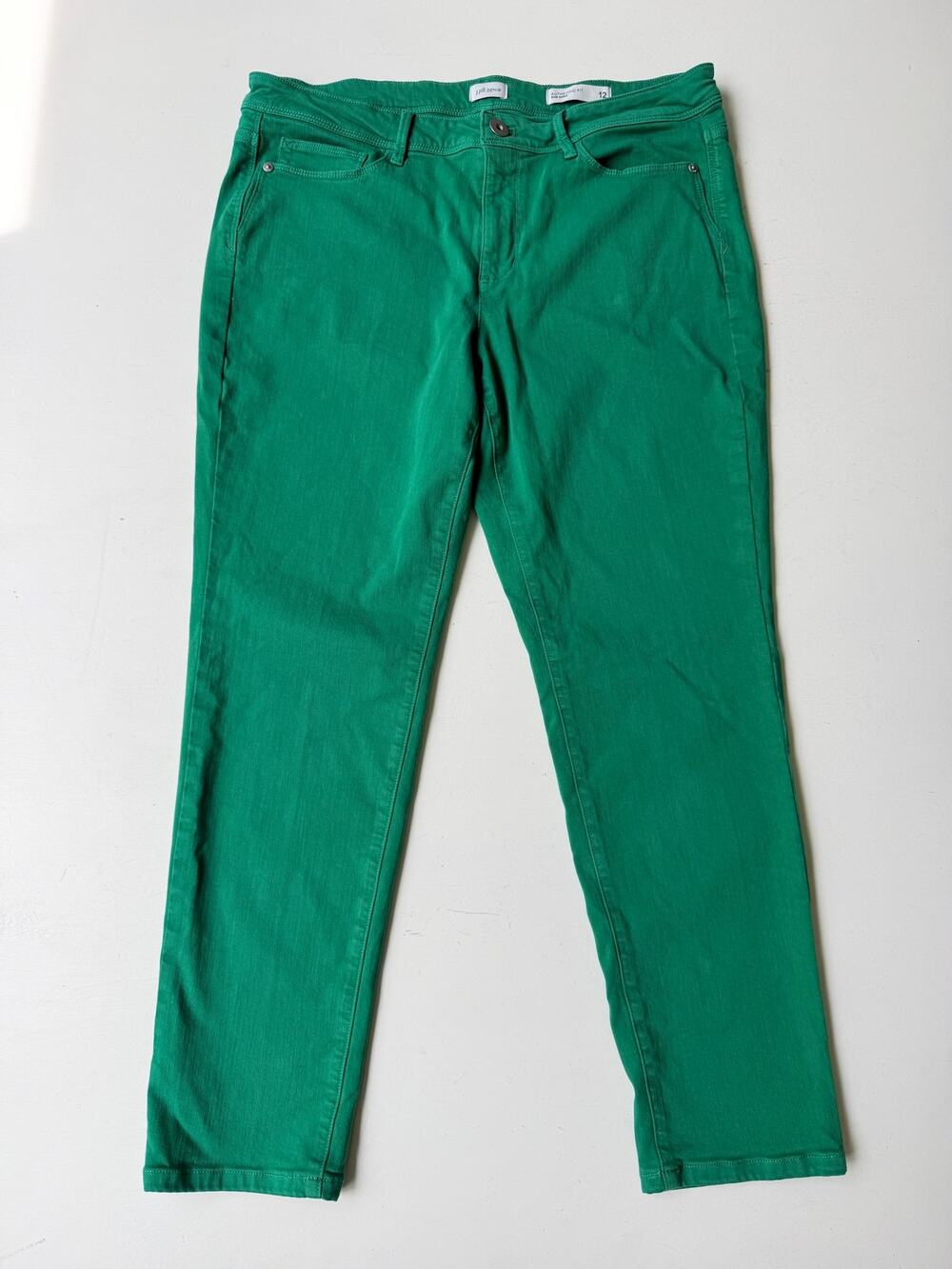 J.Jill Authentic Fit Slim Ankle Leg Jeans Kelly Green Size 12 Mid Rise Stretch